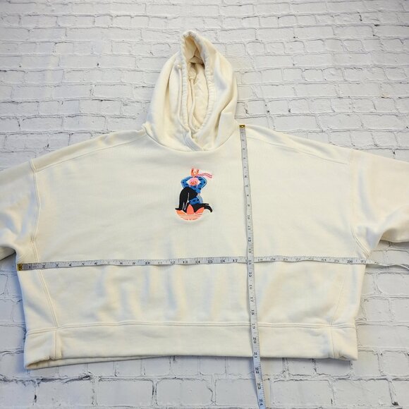 Adidas Woman’s Ivory Embroidered Logo French Terry Crop Top Hoodie XL - Picture 2 of 12